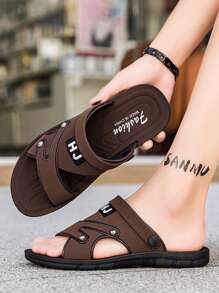 2025 New Summer Men's Brown Leather Sandals, Driving Wear-Resistant Non-Slip Beach Slippers