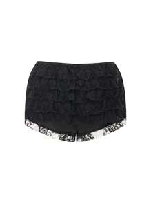 Women's Lace Bloomers Shorts Mini Bow Low Waist Tiered Ruffled Bodycon Short Pants