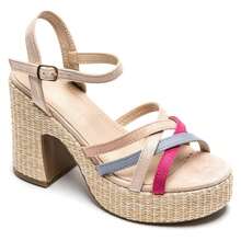 Women's High Platform Sandals With Block Heels And Ankle Strap - Beige - View 4