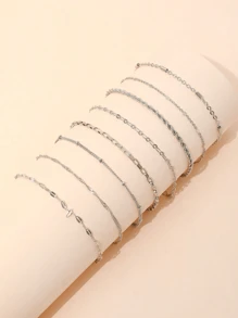 8pcs Minimalist Punk Style Chain Bracelet Set, Suitable For Women's Daily Wear
