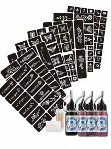 Zestaw szablonów do tatuażu z pastą barwiącą (szablon do tatuażu + pasta barwiąca z soku owocowego), wielowzorzysty, unisexowy, tymczasowy tatuaż na palec, nadgarstek, ramię, szyję, obojczyk, body art, wodoodporny zestaw fałszywych szablonów do tatuażu - Wielokolorowe - Zobacz 7