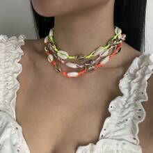 1pc Handmade Bohemian Metal Shell Necklace, Suitable For Women To Wear During Summer Beach Vacation - Shell - View 12