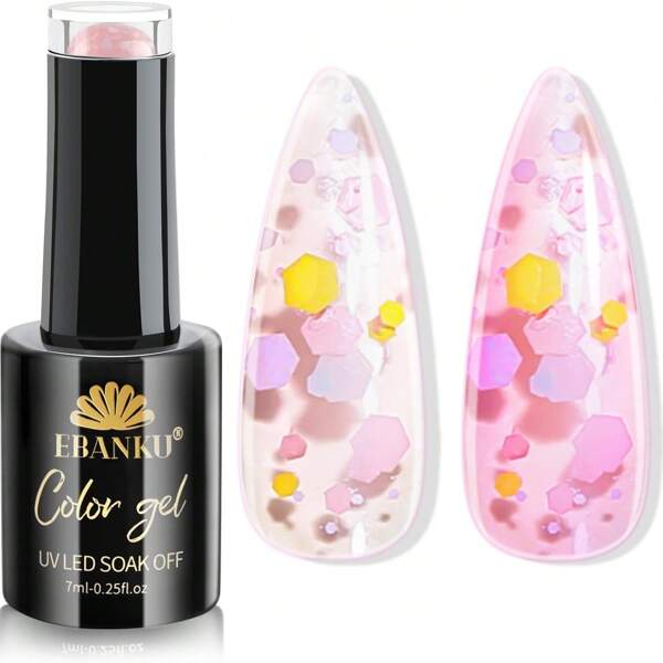 EBANKU Gel Nail Polish, Jelly Shiny Gel Polish, Neutral Color Transparent Nail Polish, Natural Transparent Shiny Soak-Off UV Gel For Nail Arts