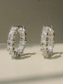 1 Pair Of Exquisite 925 Sterling Silver Sparkling Rhinestone Earring For Women Fine Jewellery Gift