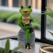 Resin Frog Statue Sitting On Stone, Outdoor Garden, Yard, Preschool Lawn Decor, American-Style Home And Indoor/Outdoor Decorative Sculpture, Gift For Best Friend - Mint Green - View 2