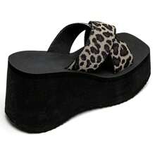 Platform Wedge Sandals With Wide Double Straps In Leopard - LEOPARD - View 4