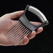 1 cortador de cebollas de acero inoxidable, mango ergonómico, a prueba de oxidación, sin lágrimas, corte seguro y fácil, rebanado rápido y limpio de verduras - Multicolor - Ver 10