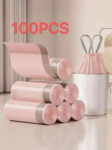 100 个/1 卷超厚聚乙烯抽绳垃圾袋，适用于家庭、厨房、便携式重型垃圾袋，多用途一次性垃圾袋，适用于客厅、卧室、浴室、卫生间、厨房 - 彩色 - 查看 1