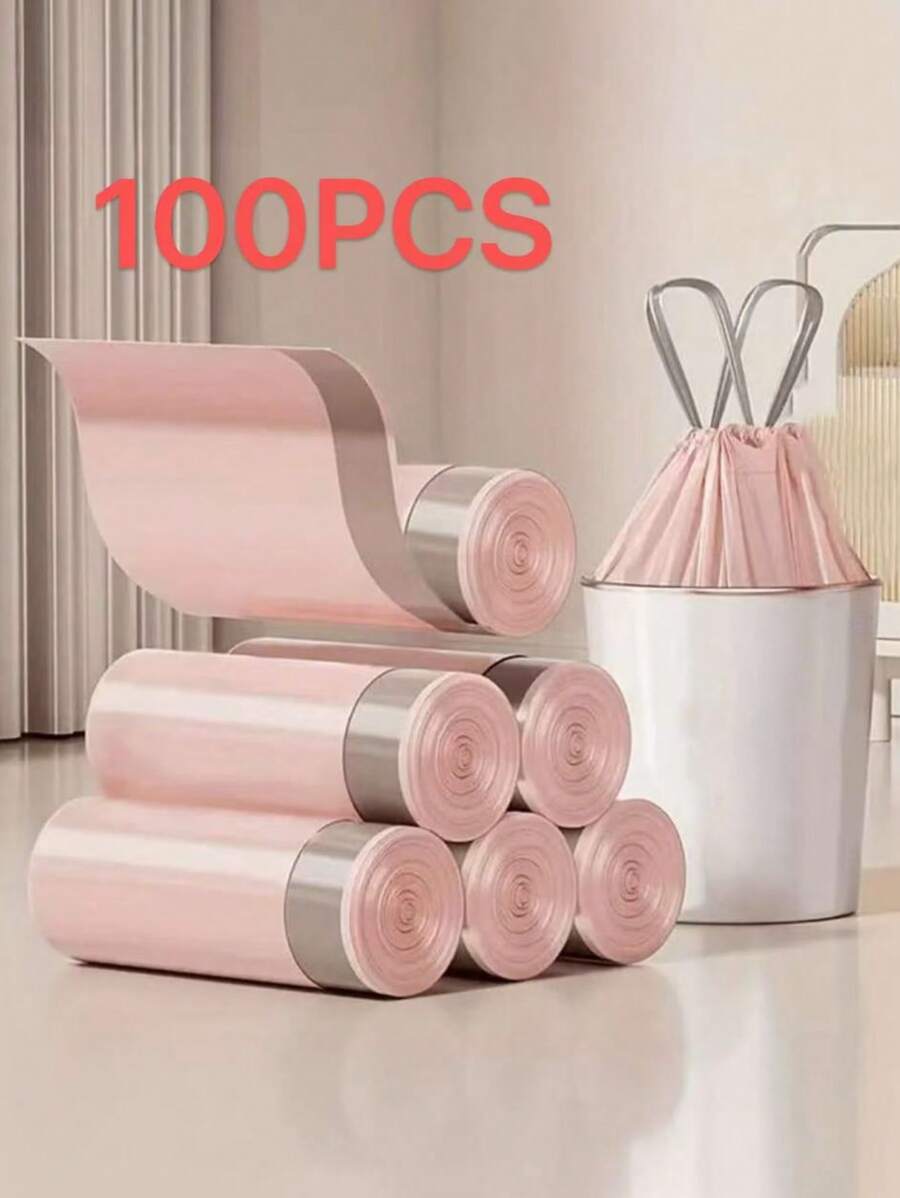 100 个/1 卷超厚聚乙烯抽绳垃圾袋，适用于家庭、厨房、便携式重型垃圾袋，多用途一次性垃圾袋，适用于客厅、卧室、浴室、卫生间、厨房 - 彩色 - 查看 1