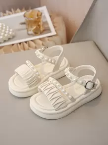 1 Pair Girls/Children Comfy Lace Bow Decor Princess Party Flat Toe Loop Sandals, Suitable For Summer