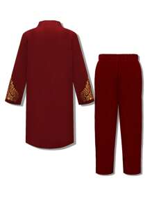 Men's Bohemian Style Floral Print Long Robe Top + Pants, Suitable For Party, Casual And Outdoor