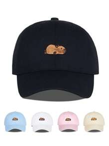 New Spring/Summer Capybara Embroidery Solid Color Baseball Cap, Cute & Fashion, Soft Breathable Sun Hat, Suitable For Daily Wear, Size Adjustable, Fit For Students & Young Adults - Capybara - View 1