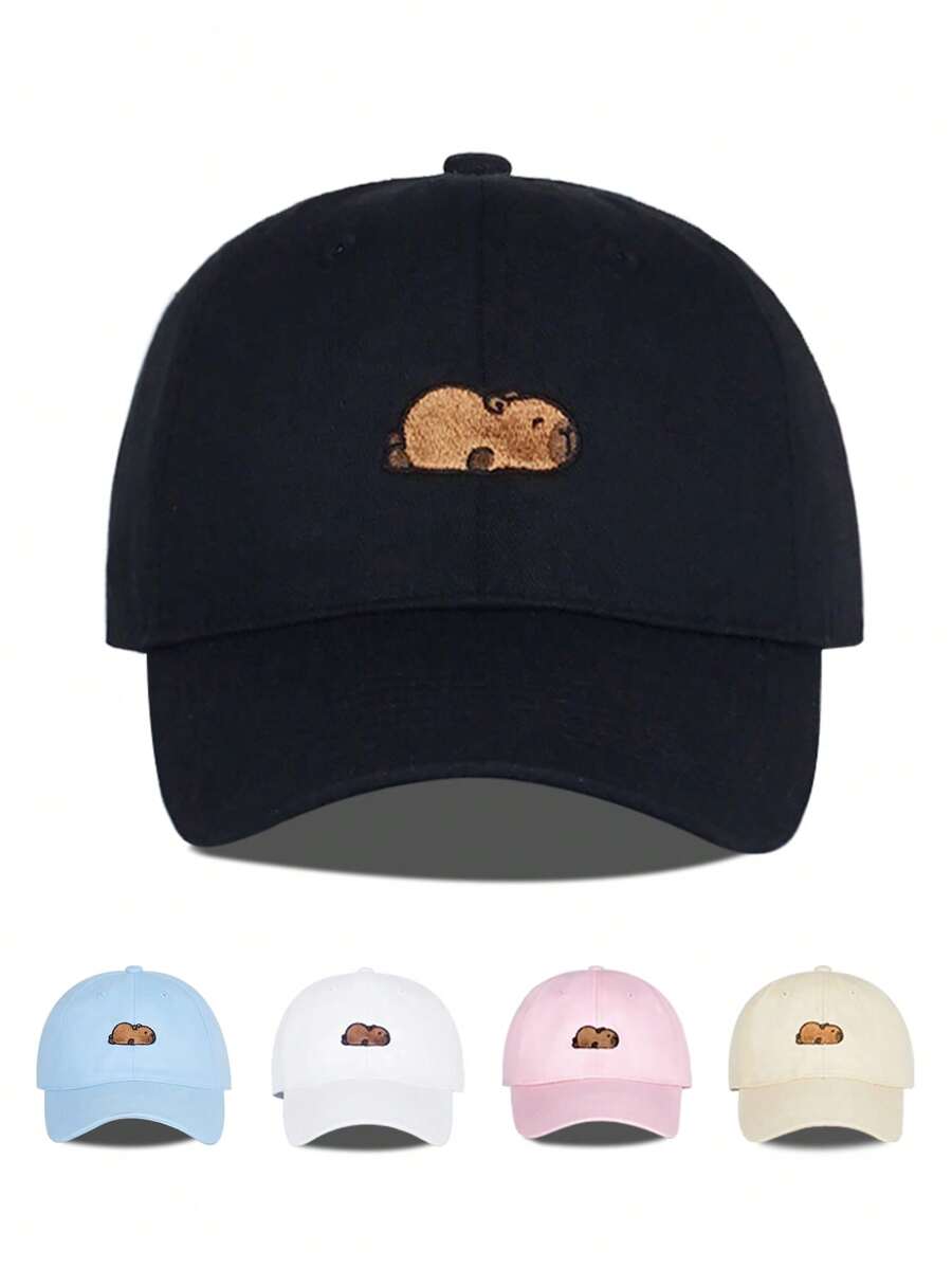 New Spring/Summer Capybara Embroidery Solid Color Baseball Cap, Cute & Fashion, Soft Breathable Sun Hat, Suitable For Daily Wear, Size Adjustable, Fit For Students & Young Adults - Capybara - View 1