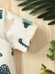 2pcs Casual Cute Baby Boy Clothes Set, Soft Comfortable Cartoon Dinosaur Print Shirt And Solid Color Sports Shorts Outfit, Baby Boy Clothing, Suitable For Daily, Vacation, Party, Outdoor