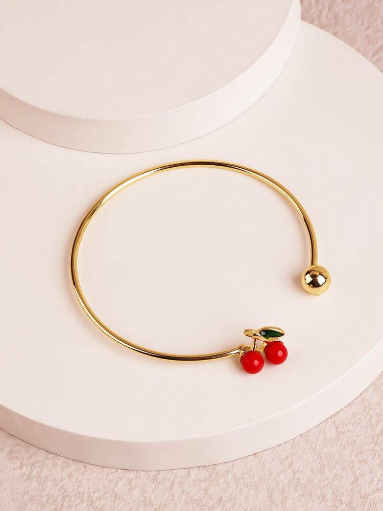 1 件简约樱桃形手链，小众设计金属合金手链，适合女性日常佩戴 - 彩色 - 查看 1