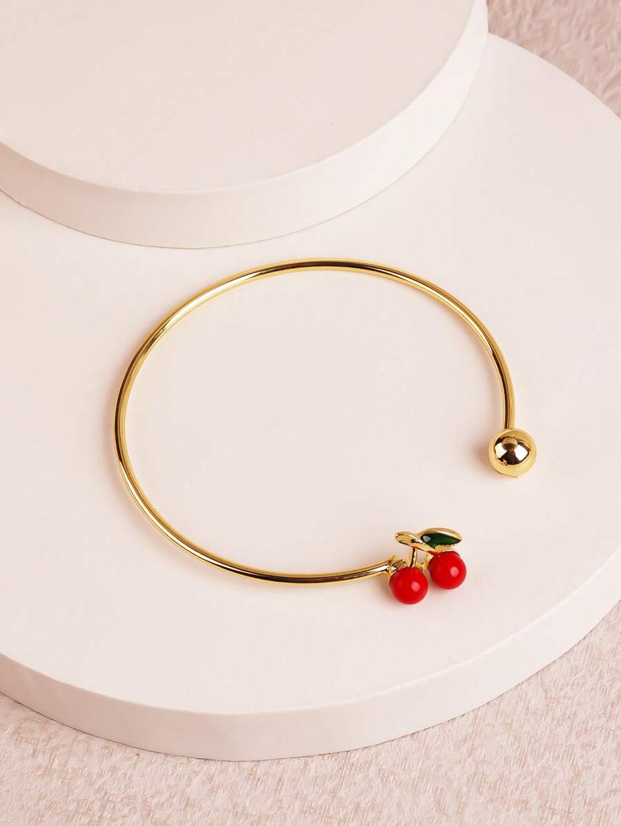 1 件简约樱桃形手链，小众设计金属合金手链，适合女性日常佩戴 - 彩色 - 查看 1