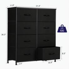 5 Drawer Dresser, Wide Chest Of Drawers Nightstand Storage Tower Storage Fabric Dresser With Wood Top Living Room, Bedroom, Hallway,White - Black - View 5