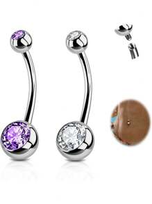 2PCS G23 Titanium Belly Button Rings 14G With Sparkling Cubic Zirconia Internally Threaded Navel Belly Piercing Curved Barbell Jewelry For Men Women Multiple Bar Lengths 6mm 8mm 10mm 12mm 14mm 16mm
