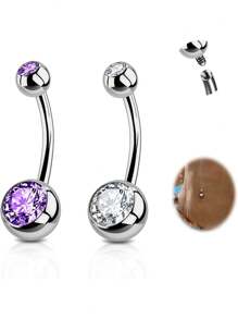 2PCS G23 Titanium Belly Button Rings 14G With Sparkling Cubic Zirconia Internally Threaded Navel Belly Piercing Curved Barbell Jewelry For Men Women Multiple Bar Lengths 6mm 8mm 10mm 12mm 14mm 16mm