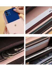 1 pieza Moda Mujer Bolso de hombro largo Monedero de mensajero, Billetera para teléfono móvil de PU con correa de hombro desmontable, Bolsa de monedas versátil de gran capacidad con unicolor multifunción, pequeña y simple Bolsa de hombro con cremallera, Bolsa de hombro de mujer con múltiples bolsillos, Bolsa de hombro cuadrada pequeña, Mochila de viaje, Bolsa de almacenamiento para teléfono móvil de compras, Monedero - Rosa - Ver 4