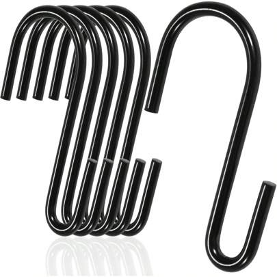 S-Shaped Small Curtain Hooks, Hanging Spoon Pan Pot Cookware, Metal S-Hooks For Hanging Bags Towels, Suitable For Bathroom Shower Curtain, Office, Tool Room, Silver, Black, 61mm/2.4 Inch Height