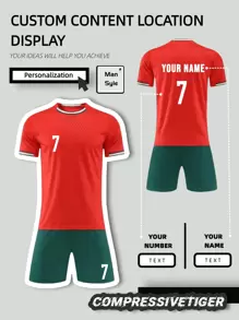 Compressivetiger Set de 2 piezas Jersey de fútbol personalizado - Camiseta de manga corta y pantalones cortos a juego de patrón de dragón que absorbe la humedad y se seca rápido, personalizados con nombre y número, como regalo