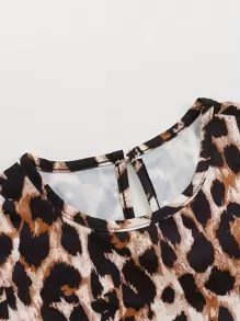 Vestido con estampado de guepardo, vestido casual y elegante de manga corta y cuello redondo con silueta evasé para niña preadolescente, adecuado para picnic al aire libre, estilo callejero, hogar, escuela, relajarse - Multicolor - Ver 3