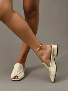 女士优雅露趾休闲高跟凉鞋，新款夏季时尚 - 米色 - 查看 5