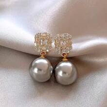 1 par de aretes elegantes de perla falsa con metal y rhinestones, adecuados para uso diario, fiestas y bodas de mujeres