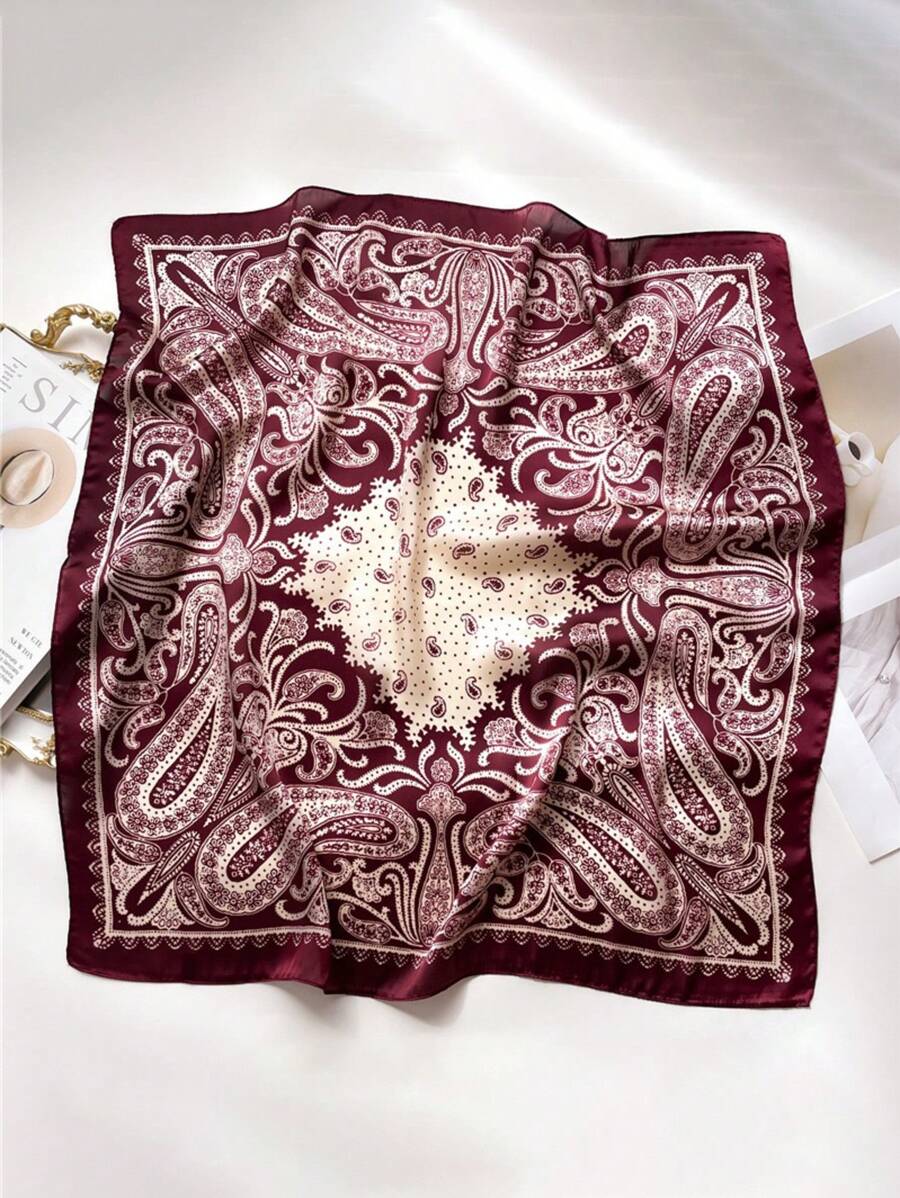 1pc Vintage Paisley Print Faux Silk Square Scarf, Women Polka Dot Neckerchief, Holiday Gift, Suitable For Hair Accessories And Various Outfits For Dress - Red and White - View 1