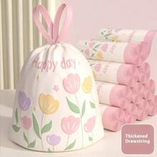 1 卷（60 个）可爱卡通抽绳垃圾袋，防漏，手持密封垃圾/碎纸垃圾袋，家庭垃圾管理 | 卡通人物设计 | 卷袋，防撕裂可爱实用垃圾袋 - 彩色 - 查看 12