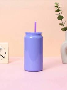 1 Stück neue 16oz Edelstahl Vakuumisolierter Becher, bunter Strohhalm Becher, tragbare Wasserflasche für Zuhause, Auto, Outdoor-Gebrauch