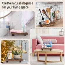 农舍风格木制浴室托盘、农舍装饰台面收纳架、肥皂盒厨房配件、实木展示架 - 彩色 - 查看 11