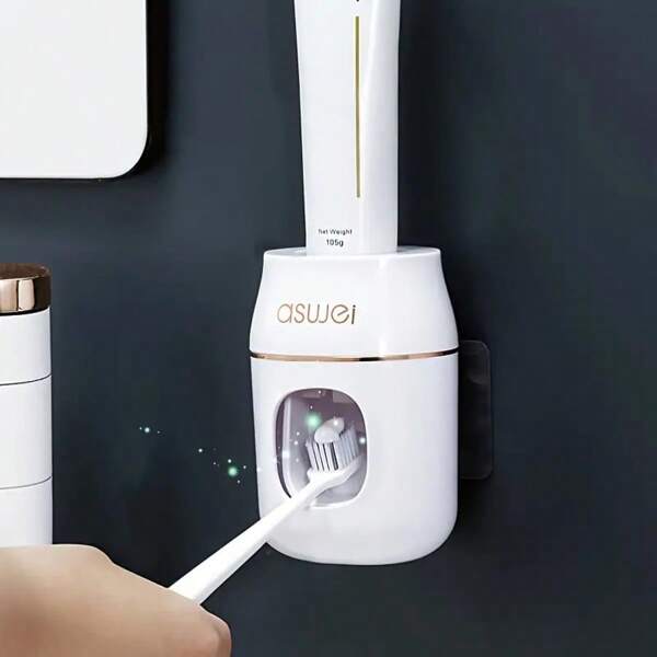 Dispensador automático de pasta de dientes, exprimidor de pasta de dientes montado en la pared sin taladro, soporte para cepillo de dientes, decoración de baño para el hogar, decoración de otoño, de vuelta a la escuela