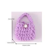 Purple Crochet Mini Earbud Pouch Cute Knitted Coin Purse Suitable For Earphones & Coins For Women Wallet Mini Wallet Purse Wallet Coin Wallet - Purple - View 3
