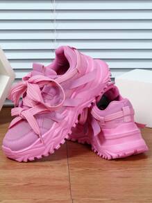 Pink Comfortable Breathable Casual Shoes, Retro Classic Platform Sneakers, Versatile