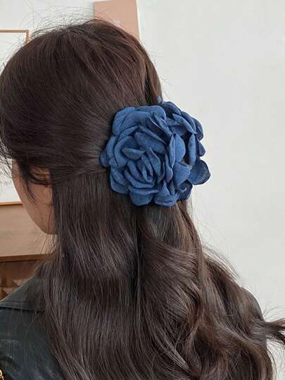 1 pieza Clip de pelo grande de tela con flor de rosa multicapa, clip de pelo, pinza de pelo, sujetador de pelo, accesorio de pelo, accesorio de pelo para mujer, esencial para vacaciones, atuendos de verano, playa, vacaciones