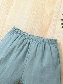 2pcs Casual Cute Baby Boy Clothes Set, Soft Comfortable Cartoon Dinosaur Print Shirt And Solid Color Sports Shorts Outfit, Baby Boy Clothing, Suitable For Daily, Vacation, Party, Outdoor