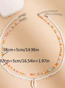 2 Stücke Bohemian Millefiori Perlen- und Muschelanhaenger Halskette, Strand Stil Schlüsselbein Kette für Frauen. Geeignet als Festival- oder Geburtstagsgeschenk für Ehefrau oder Freundin.