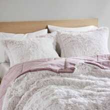 Shaggy Faux Fur 2/3 Pieces Bedding Comforter Set,Modern Casual Ultra-Soft Fluffy With Matching Sham,All-Season Home Textile For Contemporary Bedrooms,2-Piece Set For Twin/Twin XL Size,3-Piece Set For Full-Queen-King-Cal King Size,UGG & Labubu Touch,Halloween Christmas Thanks Giving Gifts - 粉紅色/白色 - 查看 3