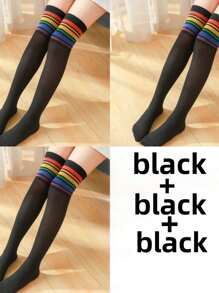 3 Paar Kinder Dünne Overknee Lange Socken, Sommer Gestreifte Bequeme High Tube Socken