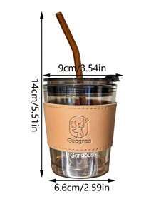 1 件琥珀色鹿形玻璃杯，带吸管和保护套，非常适合盛放咖啡和饮料