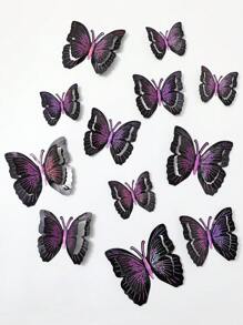 12 pièces Décorations de papillons pliables 3D et pailletés, pour restaurant, salon, chambre à coucher stickers personnalisés