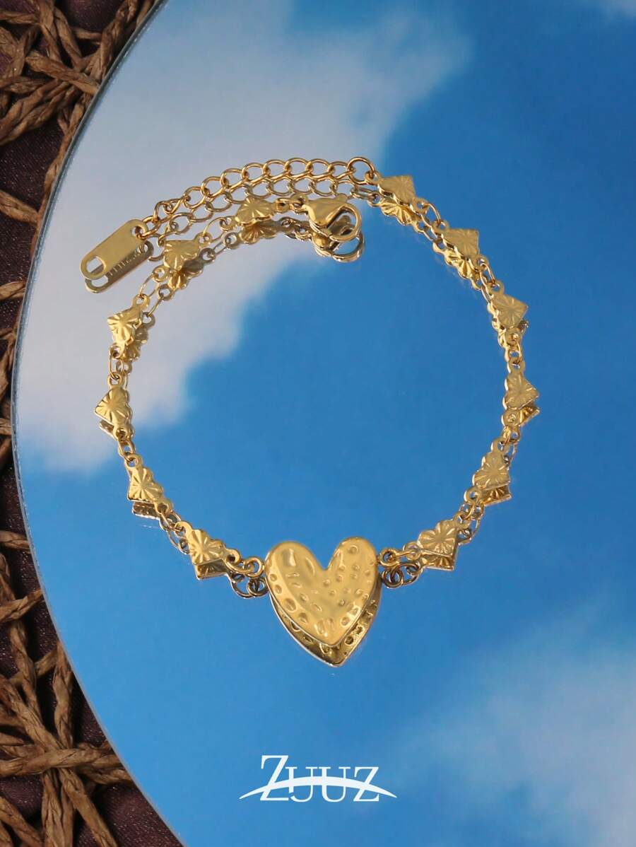 1 件朋克不锈钢心形吊坠手链女式镀金心形链式手链最佳朋友珠宝礼物 - 手鍊 - 查看 1