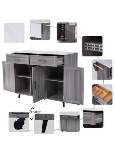 Kitchen Isl 129 71 91.5 Cm, Mobile Folding Tabletop, Drawers Storage Spaces, Trolley Metal Support Frame Height Adjustable Shelves, Kitchen, Dining Room view 7