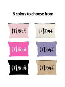 Letter "Mama" Printed Zipper Women'S Cosmetic Bag. The Best Gift For Mom, Bridesmaid Cosmetic Bag, Bridesmaid Gift Bag, Wedding Travel Washing Bag With Zipper, Bridesmaid Bag, Wedding Bride Shower Single Girls Proposal Party Gift,Mother's Day Gifts Makeup Travel Toiletry Organizer Essentials Gifts Storage Zipper Accessories Nail