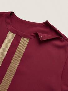 2pcs/Set Men's Burgundy Red Dashiki, Golden Embroidery, Long Sleeve, Round Neck, Elastic Waist Pants, African Clothing, Men's Casual Shirt & Pants 2 Pieces Set, New For All Season, Street Style, Parties, Dates, Weddings, Cultural Events, Traditional Ceremonies - Burgundy - View 6