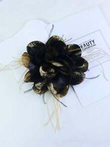 15cm Colorful Feather Flower Brooch Pin, Multilayer Rose Shirt Dress Hat Decor For Women - Flower - View 4