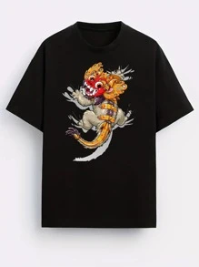 Litle Barong Art Printing Essential T-Shirt (1Pcs 220g Heavy Cotton Tee) - 黑色 - 查看 2
