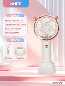 AOYI 1 件睫毛 500mAh 可充电手持迷你风扇，带 3 档调节、长按 LED 灯、USB 充电线 - 彩色 - 查看 15